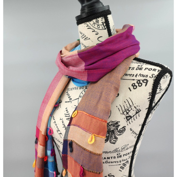 Womens Boho Scarf Wrap Womens OS Multi-color Fringe Shawl Artsy Lagenlook - Picture 5 of 12